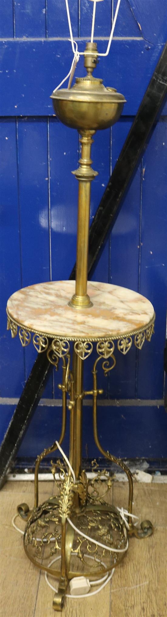 A brass and onyx standard lamp Base 42cm